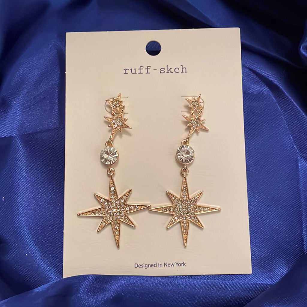 Ruff-Skch Star Gold-Tone & Crystal Dangle Earrings - Nwt